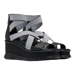 SOREL Joanie III Sport Strap Black White‎ Leather Wedge Platform Sandals Size 8M